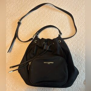 Karl Lagerfeld Black Bucket Drawstring Bag